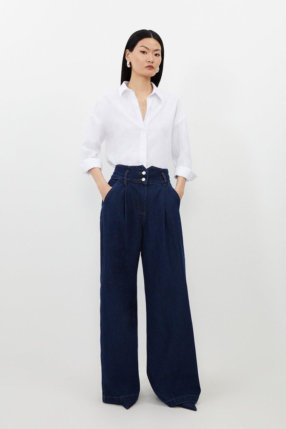 Petite Denim Wide Leg Trousers - Indigo