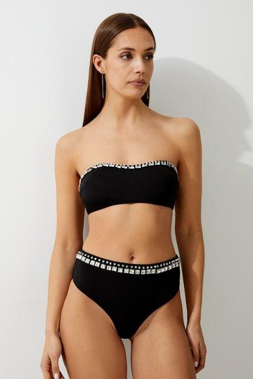 Black Premium Embellished Bandeau Bikini Top