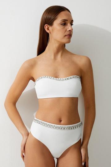 White Premium Embellished Bandeau Bikini Top