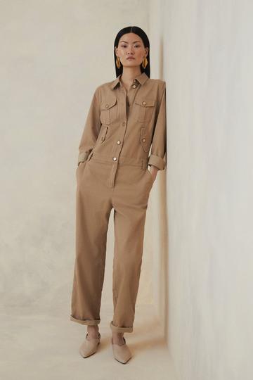 The Founder Petite Tailored Relaxed Jumpsuit camel