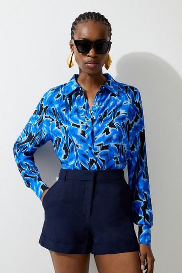 Blue Blue Leaf Printed Button Up Woven Shirt