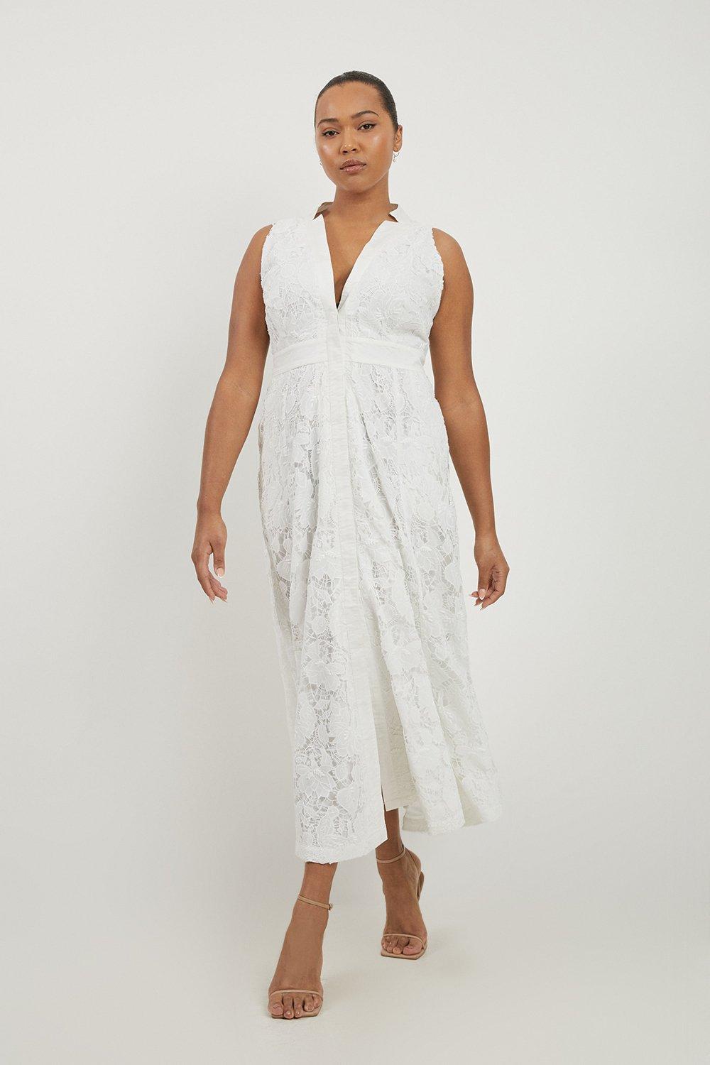 Lydia Millen Plus Size Lace With Cotton Sateen Woven Halter Dress - Ivory