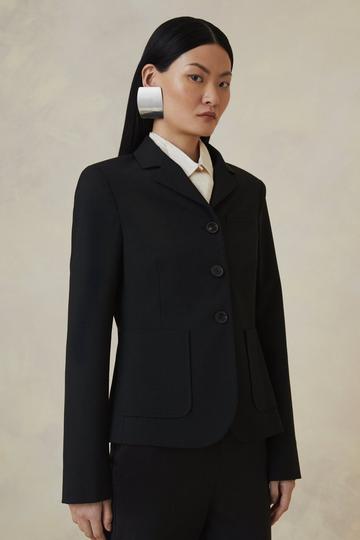 The Founder Petite Wool Blend Tailored Single Breasted Blazer black