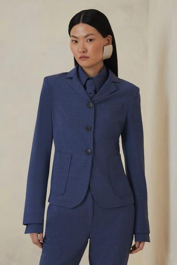 Blue Petite The Founder Wool Blend Tailored Single Breasted Blazer