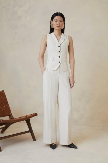 Multi The Founder Petite Striped Mid Rise Straight Leg Trousers