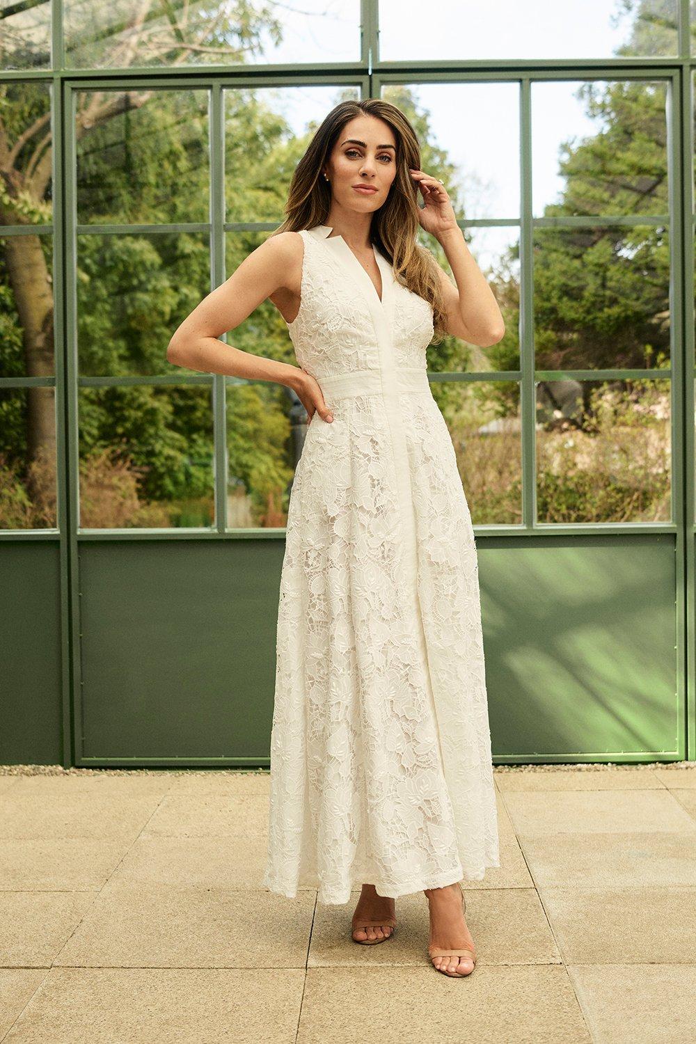 Lydia Millen Cut Work Cotton Sateen Woven Halter Dress - Ivory