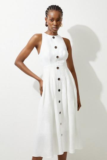 Fluid Tailored Button Through Full Skirted Maxi Dress ivory