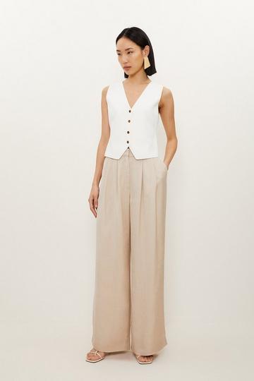 Premium Tailored Linen Pleated Wide Leg Trousers stone