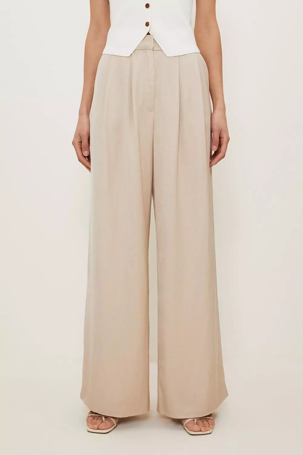 Linen Tailored Pleated Wide Leg Trousers