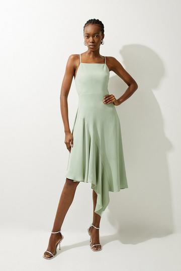 Petite Soft Tailored Draped Asymmetric Skirt Midi Dress sage