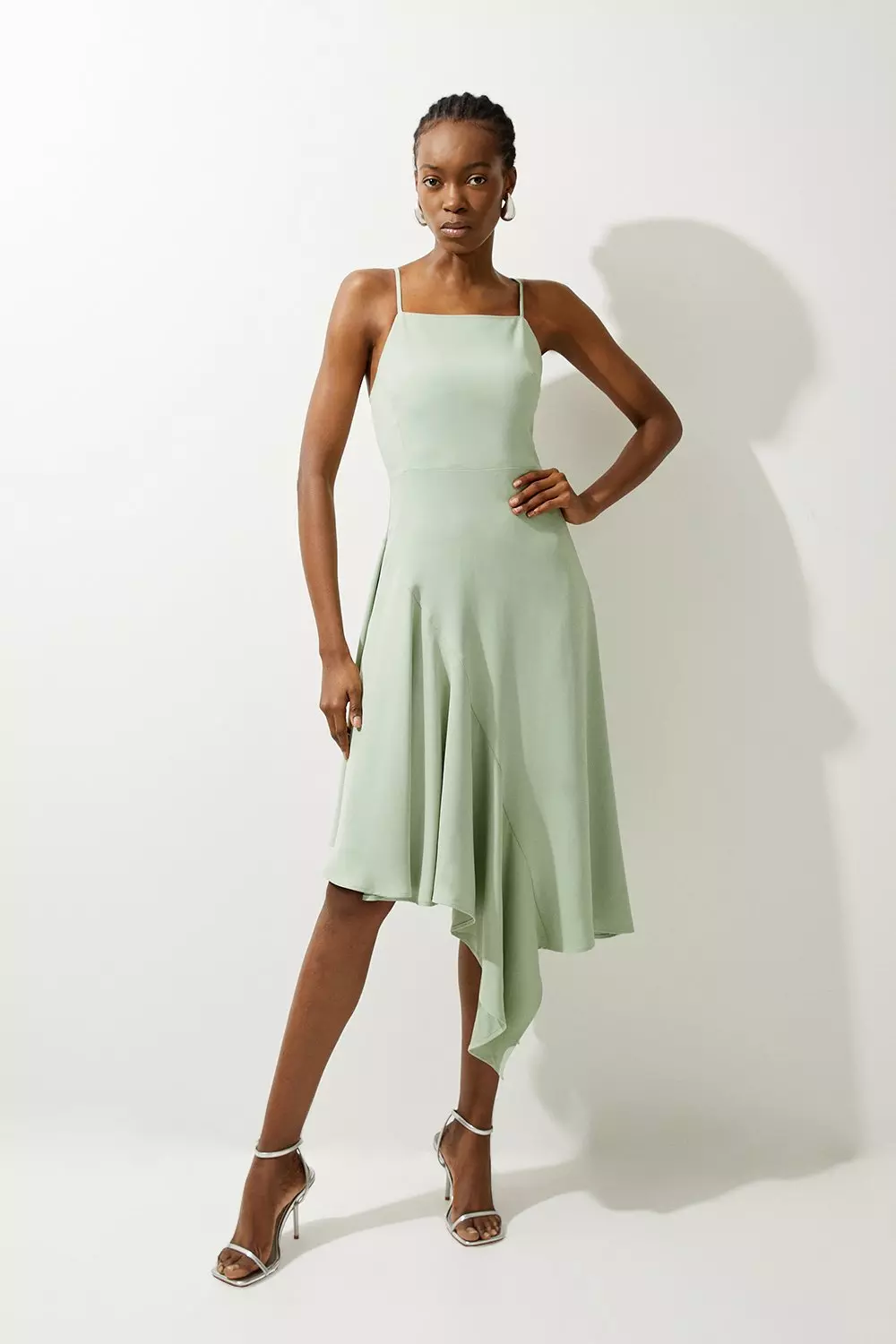 Petite Soft Tailored Draped Asymmetric Skirt Midi Dress Karen Millen