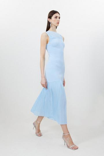 Blue Figure Form Woven Bandage Mix Dress