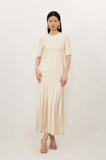 Petite Viscose Blend Filament Full Skirt Knit Midi Dress ivory