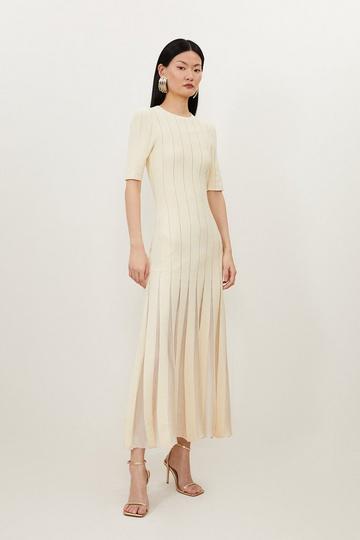 Viscose Blend Filament Full Skirt Knit Midi Dress ivory