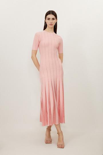 Pink Viscose Blend Filament Full Skirt Knit Midi Dress
