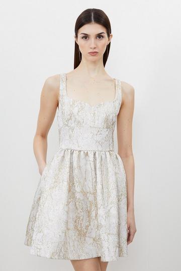 Tailored Jacquard Strappy Mini Prom Dress ivory