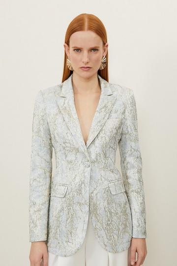 Tailored Jacquard Single Breasted Jacket pale blue