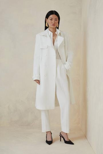 The Founder Compact Stretch Belted Tailored Coat ivory