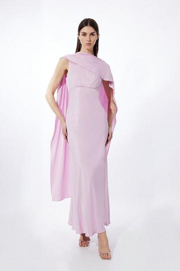 Petite Viscose Satin Draped Midi Dress lilac