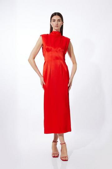 Satin Back Crepe Woven Maxi Dress red
