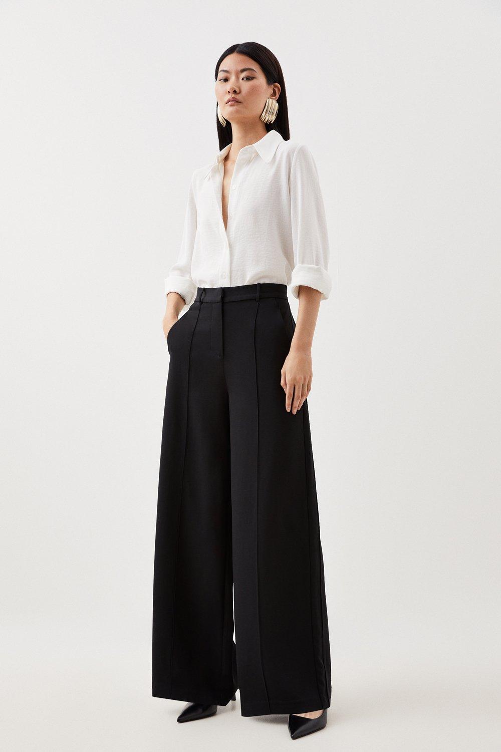 Petite Premium Woven Viscose Crepe Wide Leg Trouser - Black