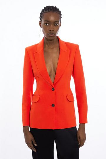 Red Compact Stretch Cut Out Back Tailored Blazer