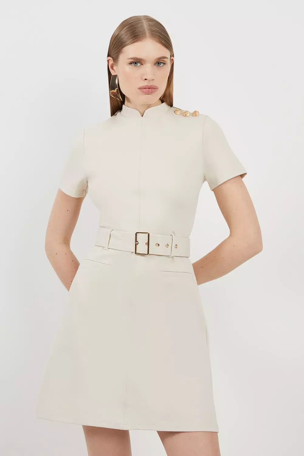 Belted Detail Ponte Jersey Mini Dress | Karen Millen