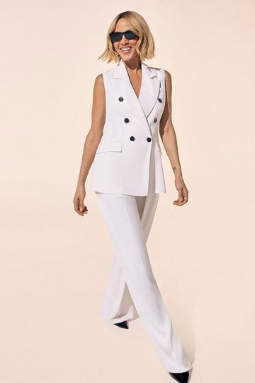 Soft Tailored Double Breasted Sleeveless Tailored Blazer ivory