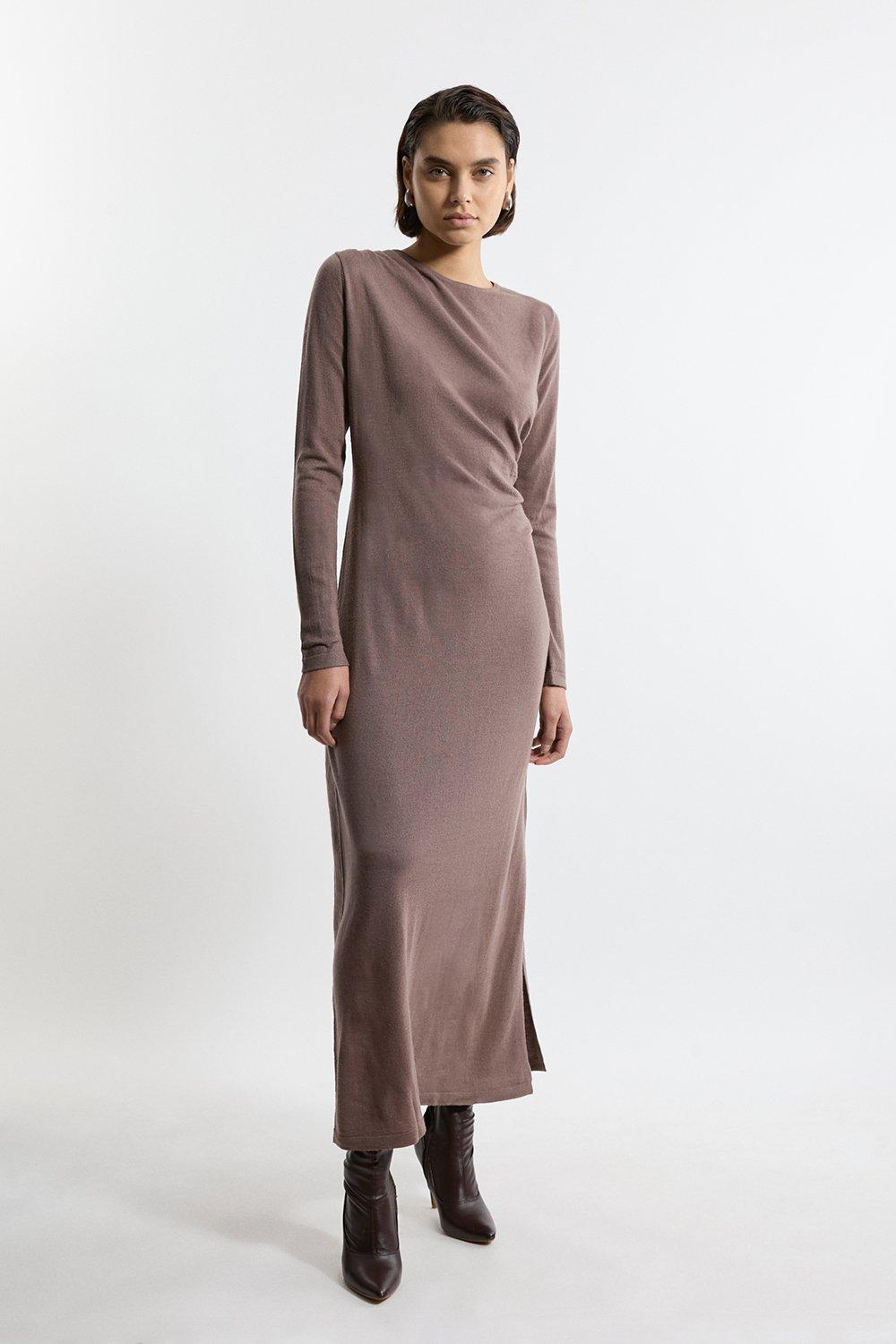 Premium Yarn Collection - Extra Fine Merino Wool Maxi Knit Dress - Mushroom