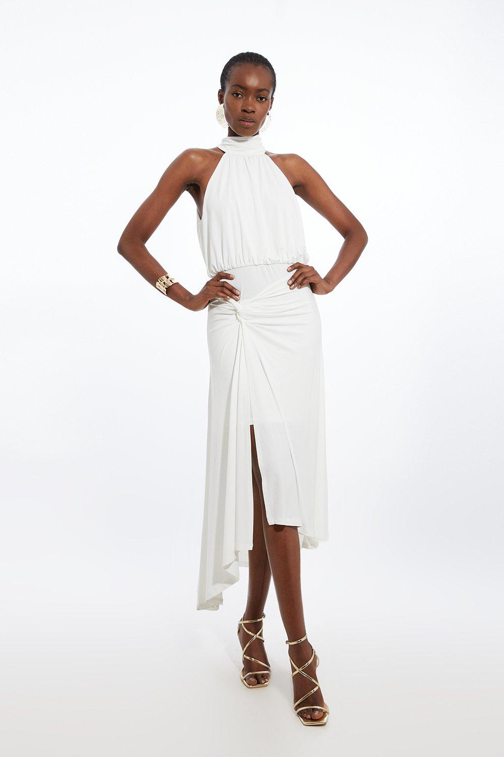 Drapey Crepe Jersey Halter Maxi Dress - Ivory