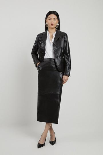 Black Leather Tailored Maxi Skirt