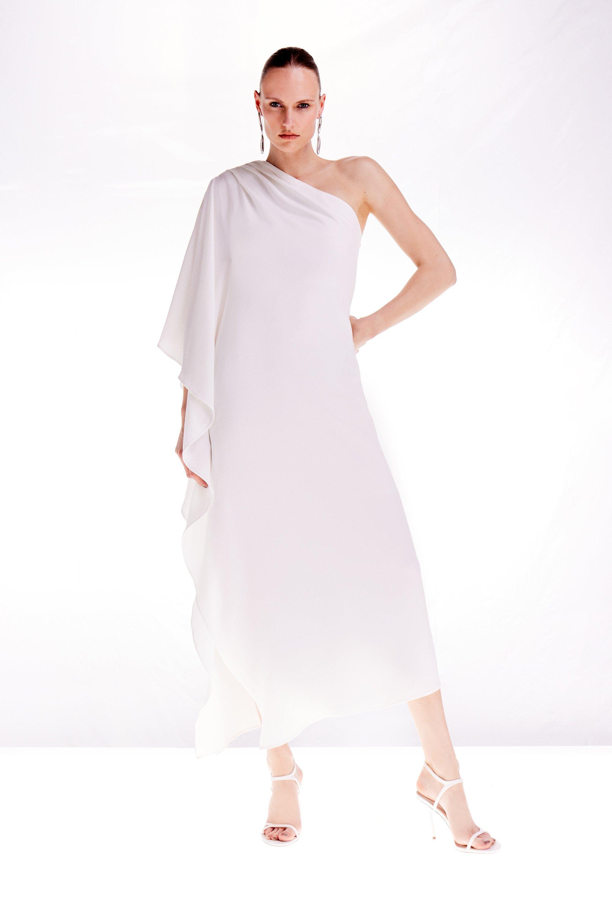 Ooto Viscose Crepe Satin Draped Woven Maxi Dress - Ivory