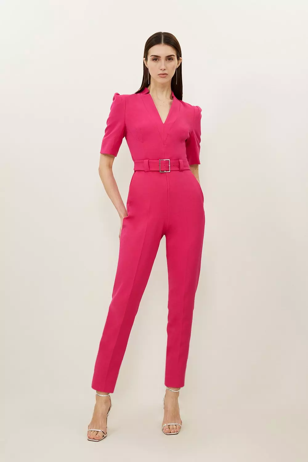 Forever Belted Notch Neck Tailored Jumpsuit | Karen Millen