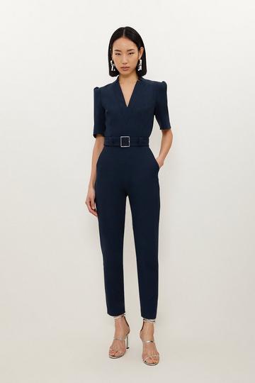 Forever Belted Notch Neck Tailored Jumpsuit navy