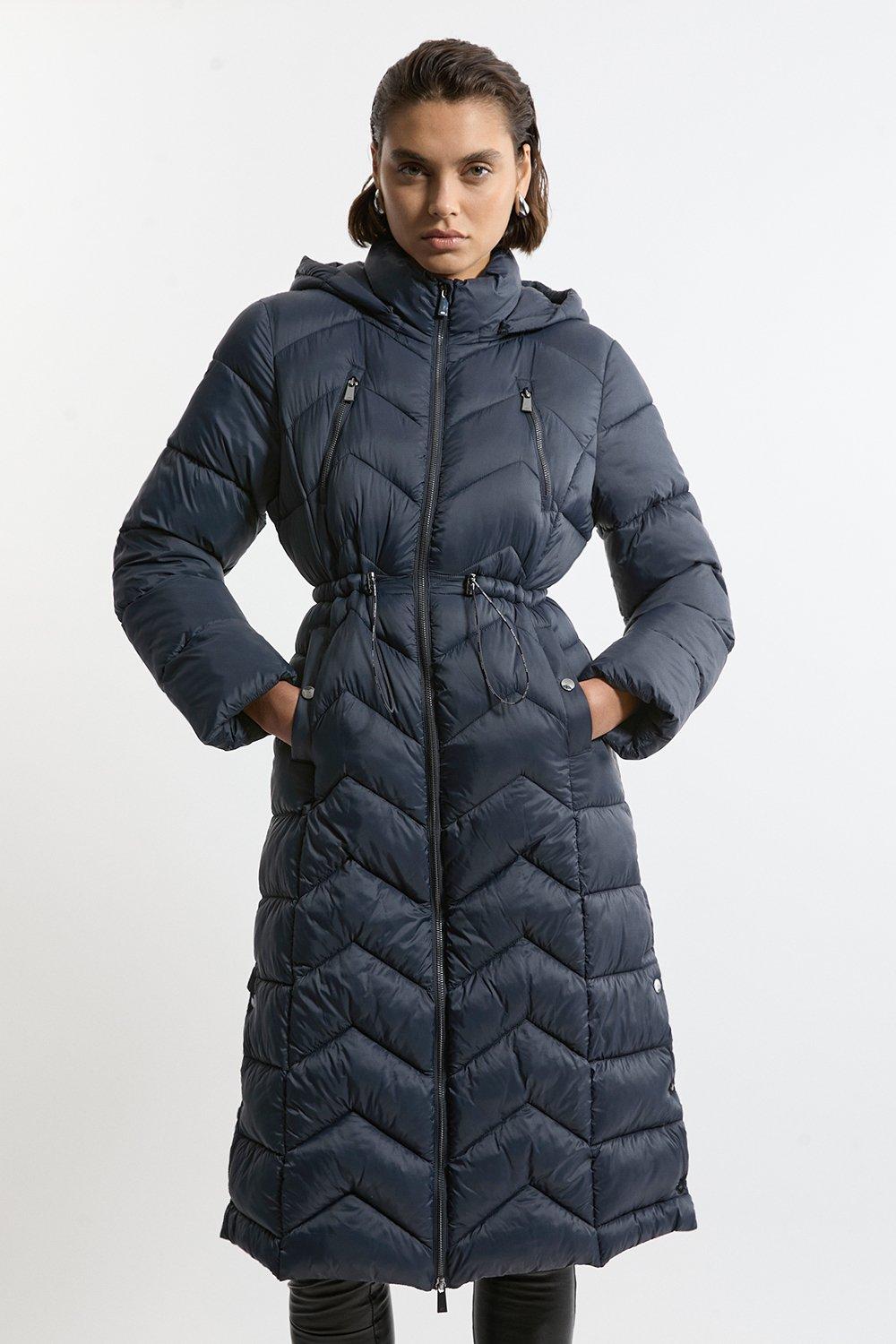 Petite Lightweight Knee Length Packable Coat - Navy