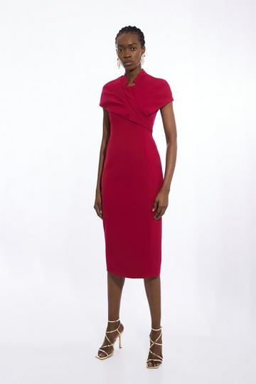 Full Skirted Tailored Midaxi Wrap Dress fuchsia