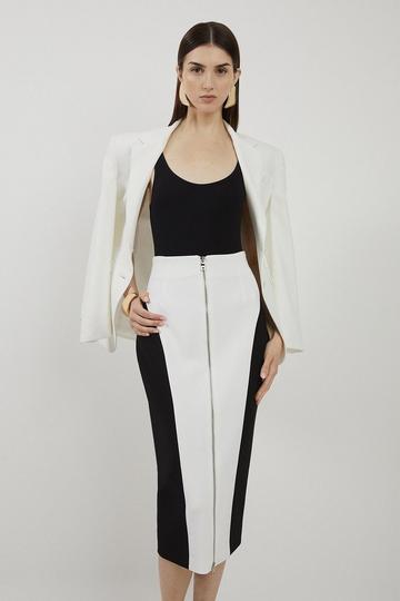 Compact Stretch Colour Block Panelled Tailored Midaxi Skirt mono