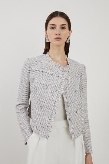 Boucle Double Breasted Collarless Tailored Jacket multi