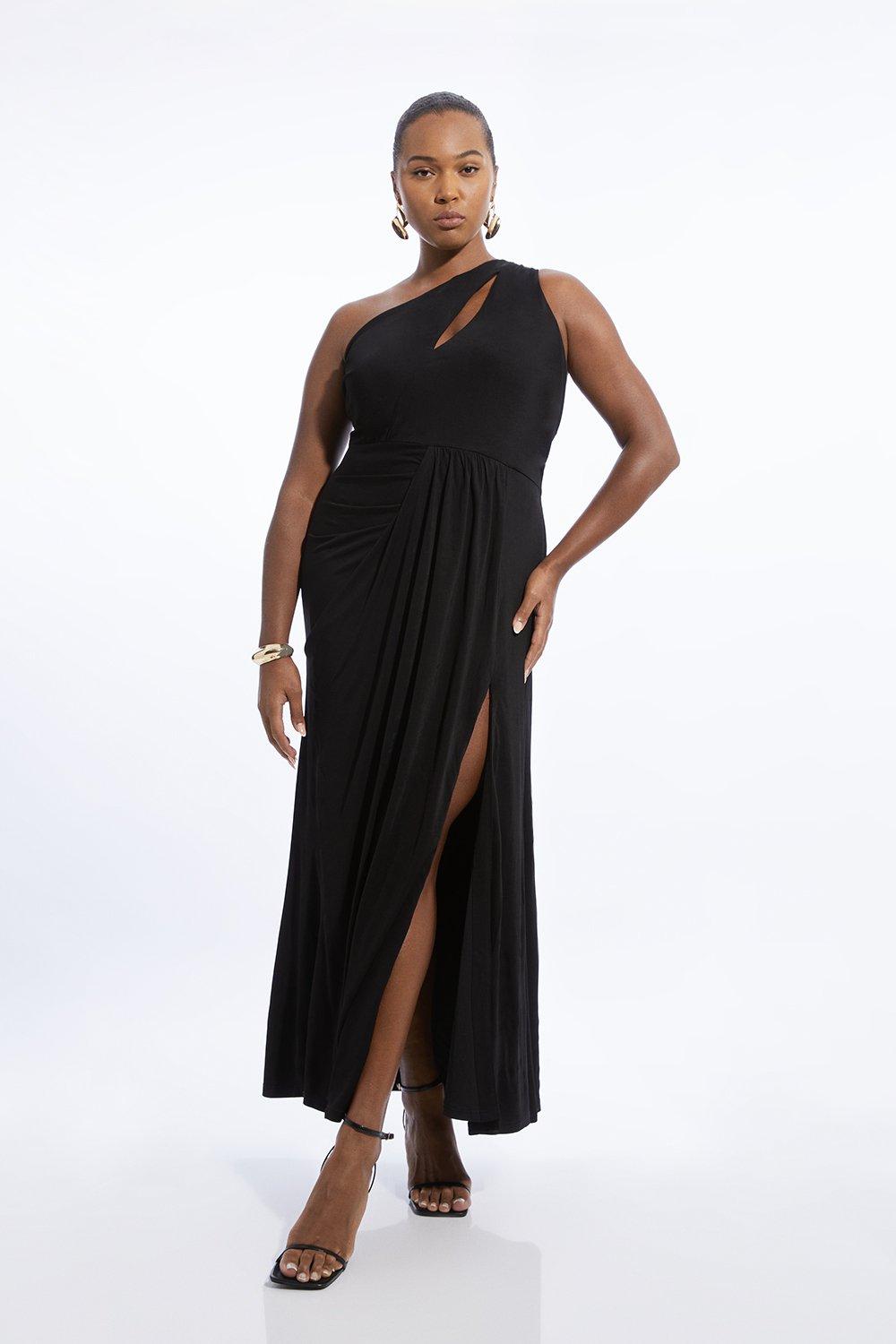 Plus Size Premium Viscose Jersey Bandeau Split Maxi Dress - Black