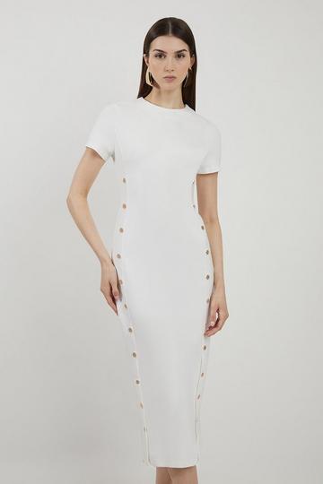 Ponte Jersey Hardwear Detail Midi Dress ivory