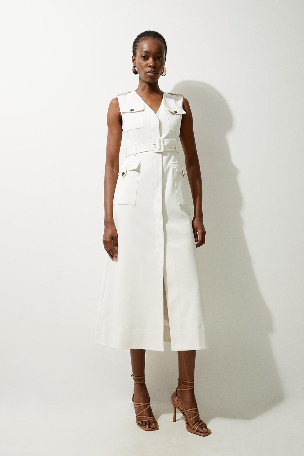 Tall Tailored Safari Belted Midi Dress - Ivory