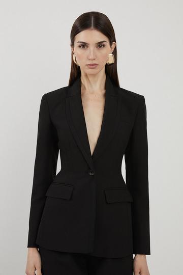 Petite Clean Tailored Grosgrain Tipped Single Breasted Blazer black