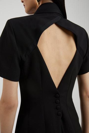 Black Clean Tailored Grosgrain Open Back Double Breasted Blazer Mini Dress
