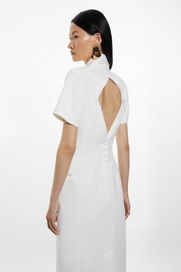 Clean Tailored Grosgrain Open Back Double Breasted Blazer Mini Dress ivory