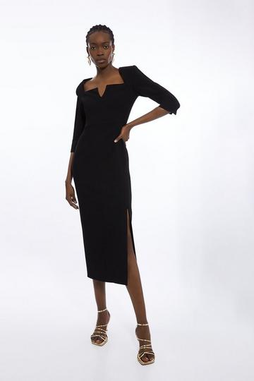 Black Clean Tailored Square Neck Midaxi Dress