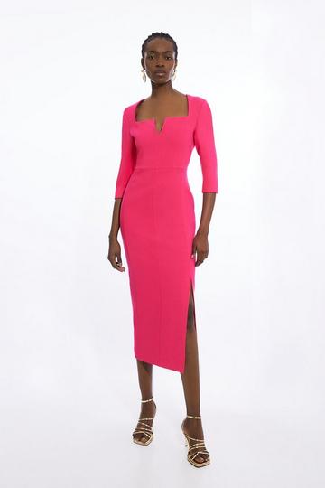 Pink Clean Tailored Square Neck Midaxi Dress