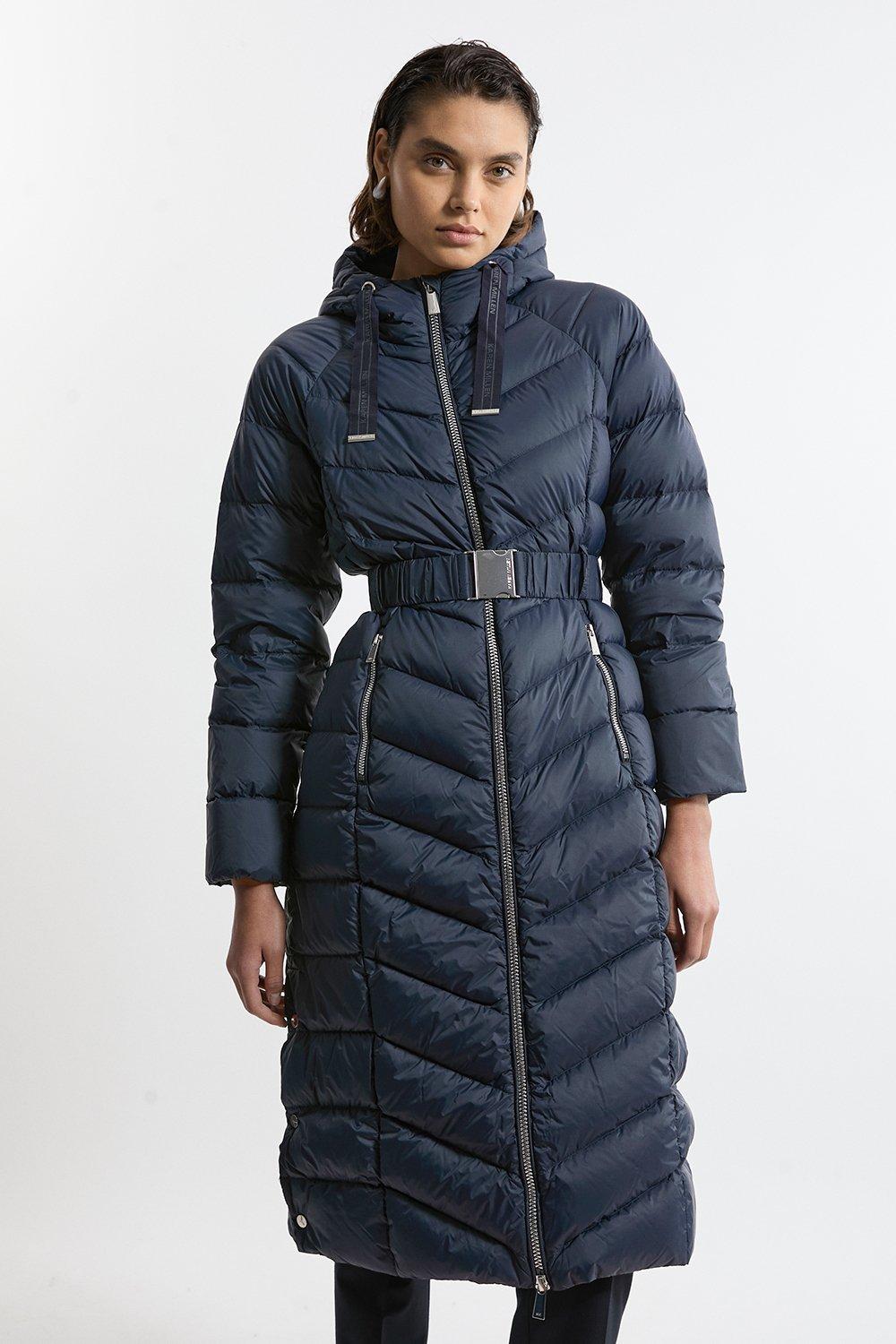 Real Down Packable Knee Length Coat - Navy