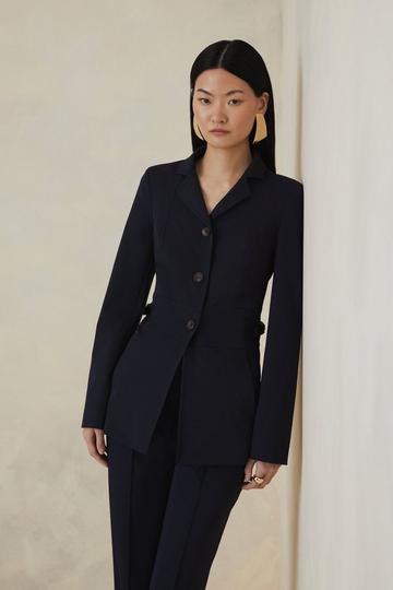 Navy Petite The Founder Italian Technical Stretch Tailored Tab Jacket