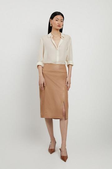Leather Knee Length Pencil Skirt tan