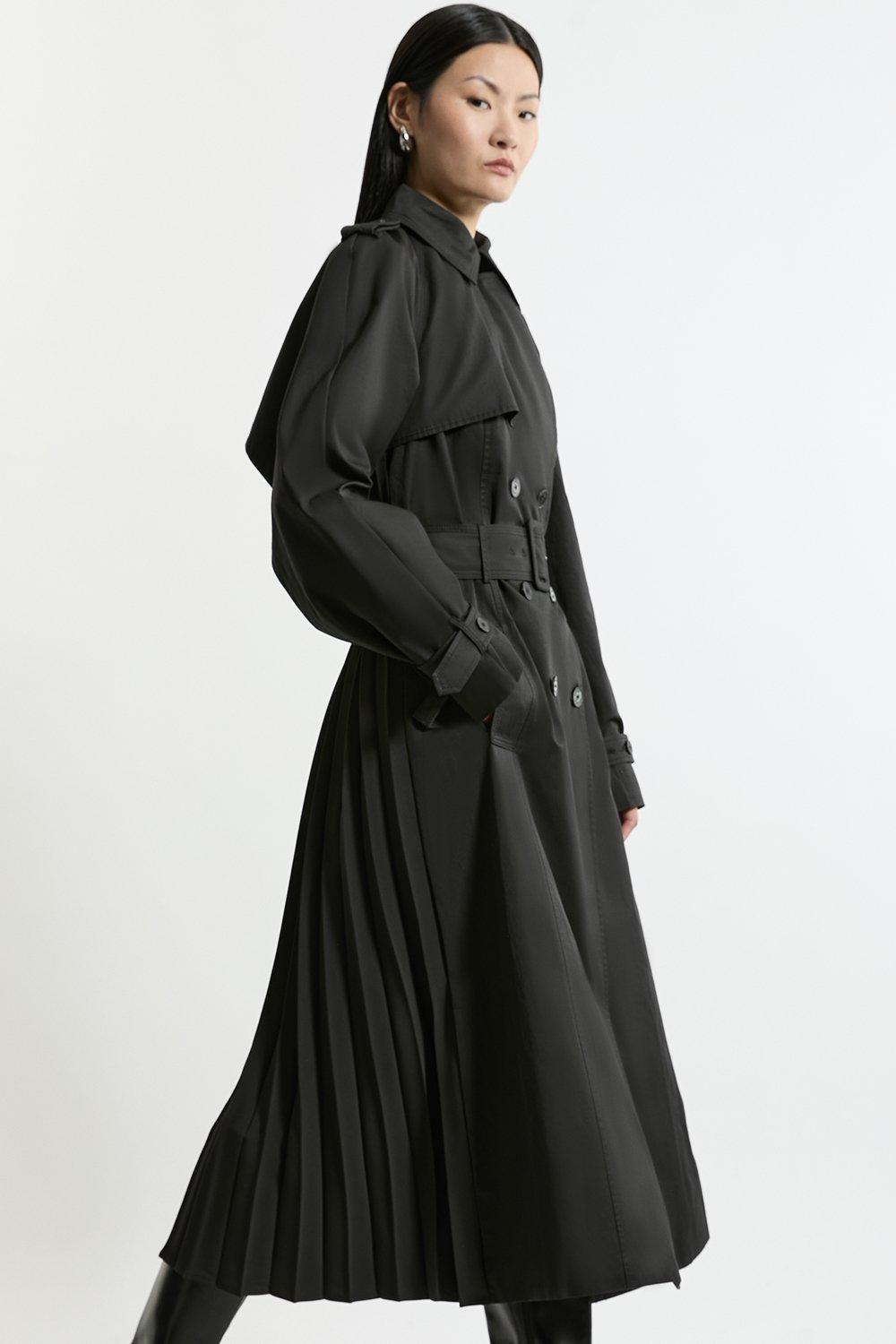 Tailored Pleated Back Trench Coat - Black